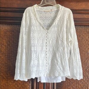 Soft Surroundings White Lace V-Neck Blouse